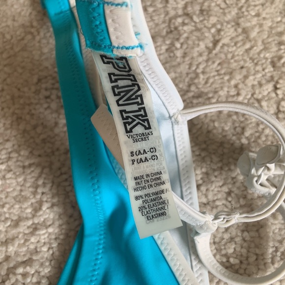 VS Pink Blue Seafoam White Trim Cage Front Strappy Bikini Top - Picture 6 of 7